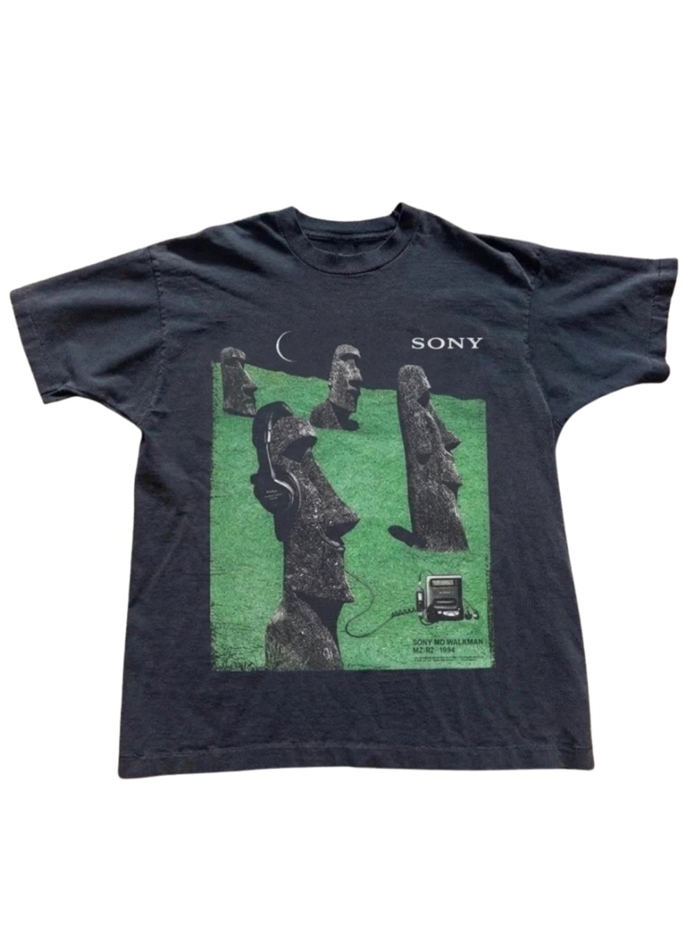 Black Sony Band Tee with Green Stone Head Graphic